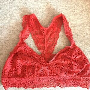 Aerie Racerback Eyelet Lace Bralette XL Red Chilli Endless Lace